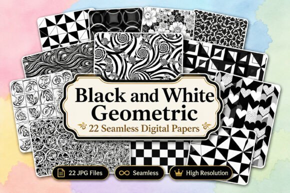 Download Black and White Geometric Digital Paper - Geometric digital paper Collection