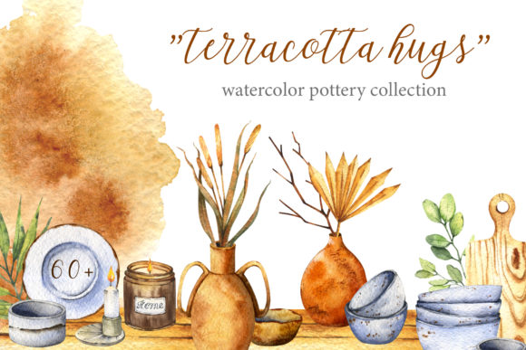Download "Terracotta Hugs" Watercolor Pottery Set - Premium Resources