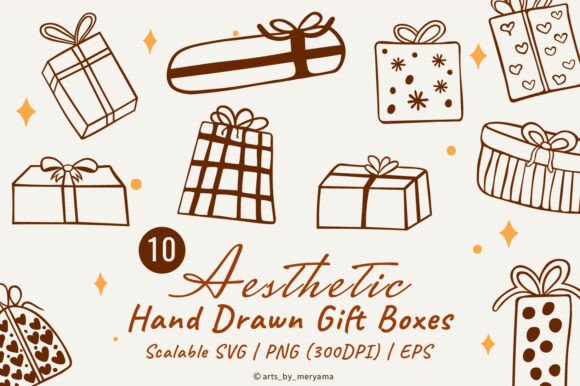 Download Hand Drawn Presents Gift Box Set SVG PNG - Gift Collection